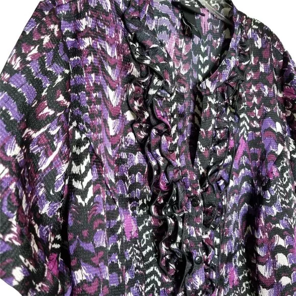 Lane Bryant Size 22 24 Blouse Ruffle Button Artsy Print Office Casual Coquette - Picture 4 of 8